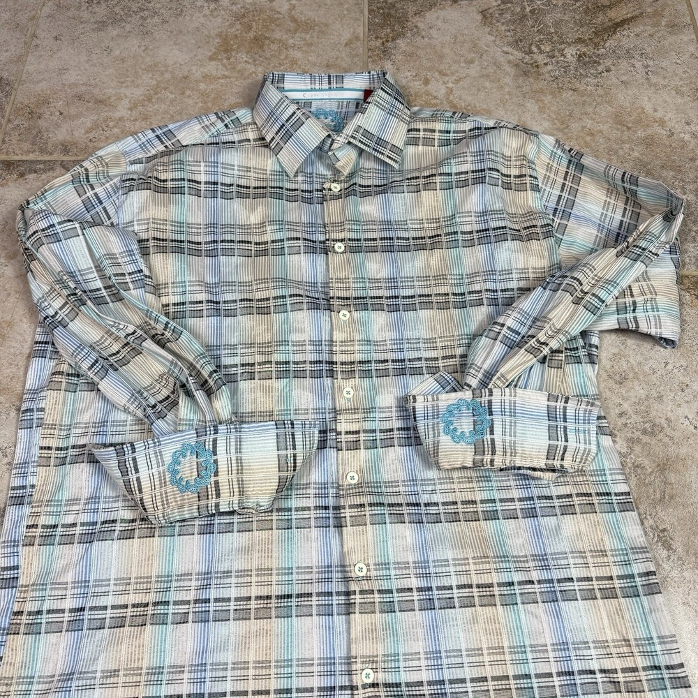 Visconti Men's Casual Button Down Shirt Plaid Checkered Long Sleeve Flip Cuff